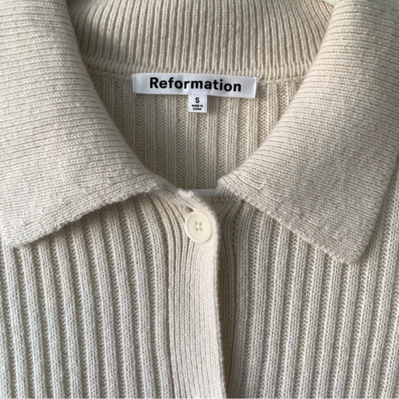 Reformation Fantino Cashmere Polo Collar Knit Button Cardigan Sweater Gossamer - Picture 7 of 10